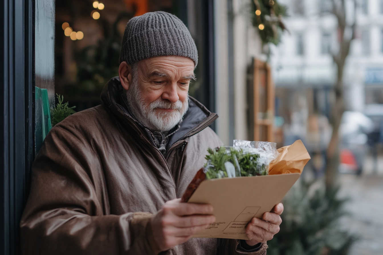 Енергійний чоловік 65+ років з здоровими продуктами на кухні